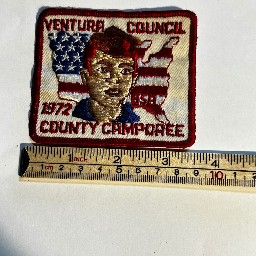 Boy Scouts 3.25in Patch Red White Blue 1972 Ventura County Camporee USA Map